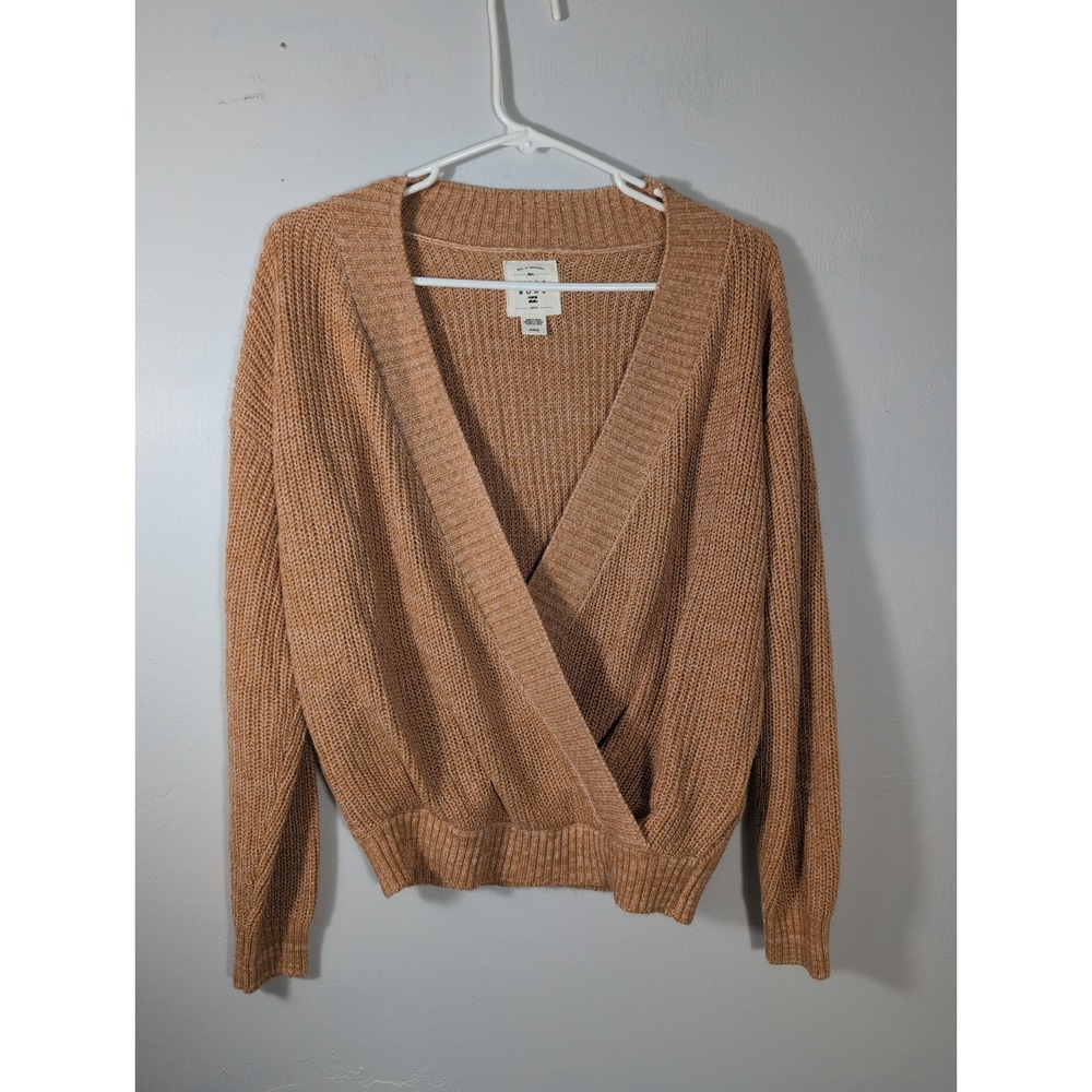 Billabong Sweet Bliss Surplice Sweater Size Medium Brown Open Knit V-Neck